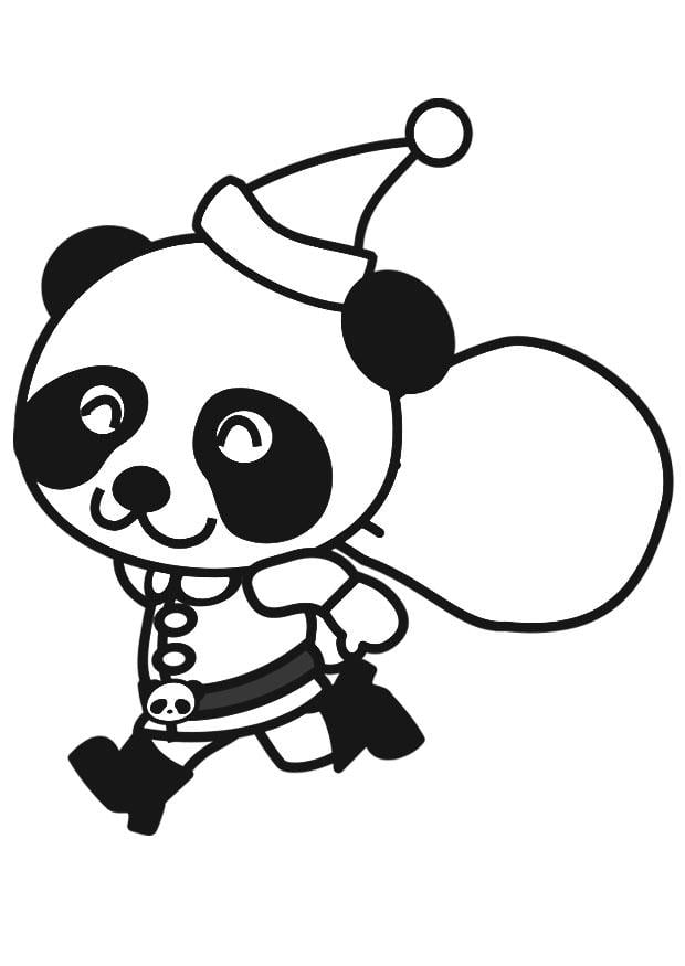 Página para colorir panda de roupa de papai noel