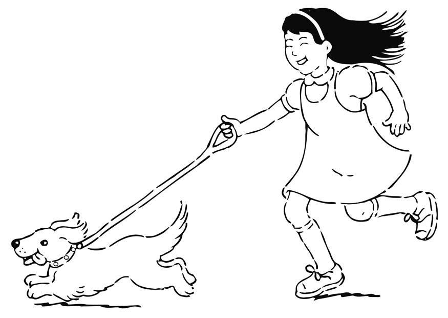 Página para colorir passear com o cachorro