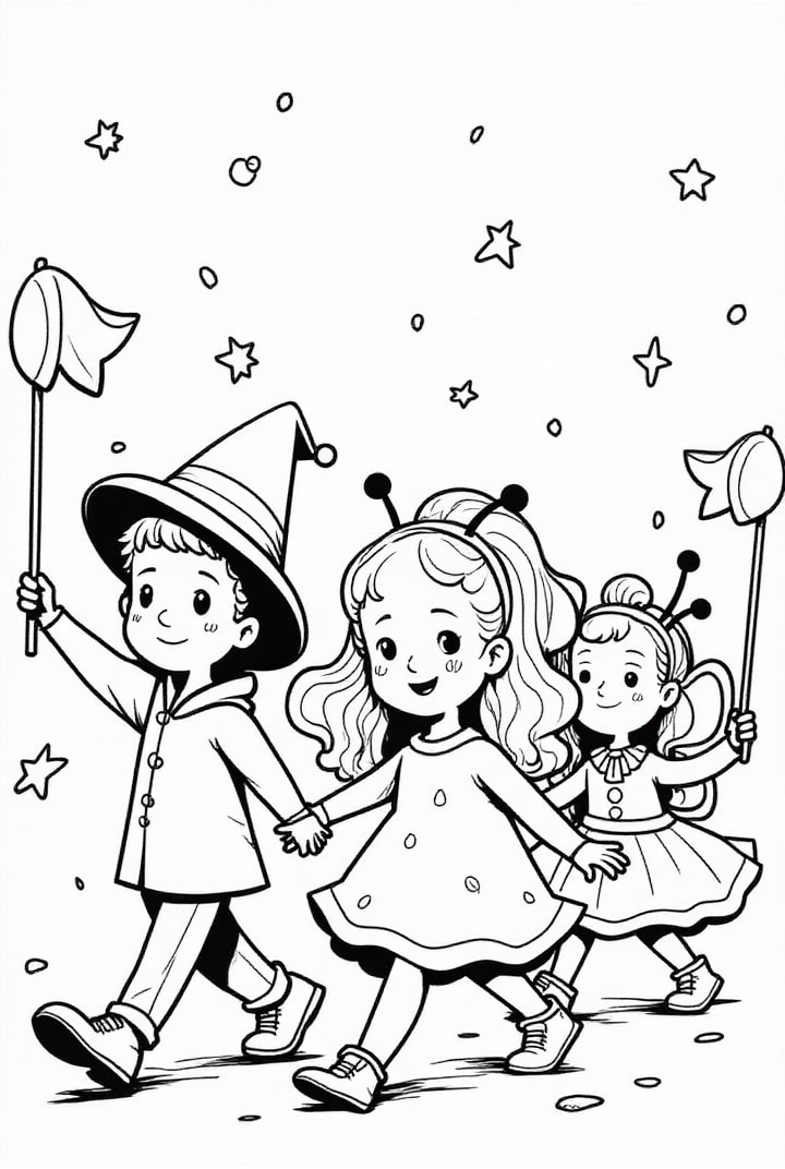 Página para colorir procissA£o de carnaval