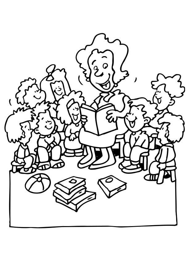 Página para colorir professora contando histA³rias