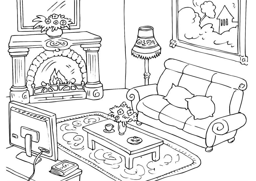 Página para colorir sala de estar 