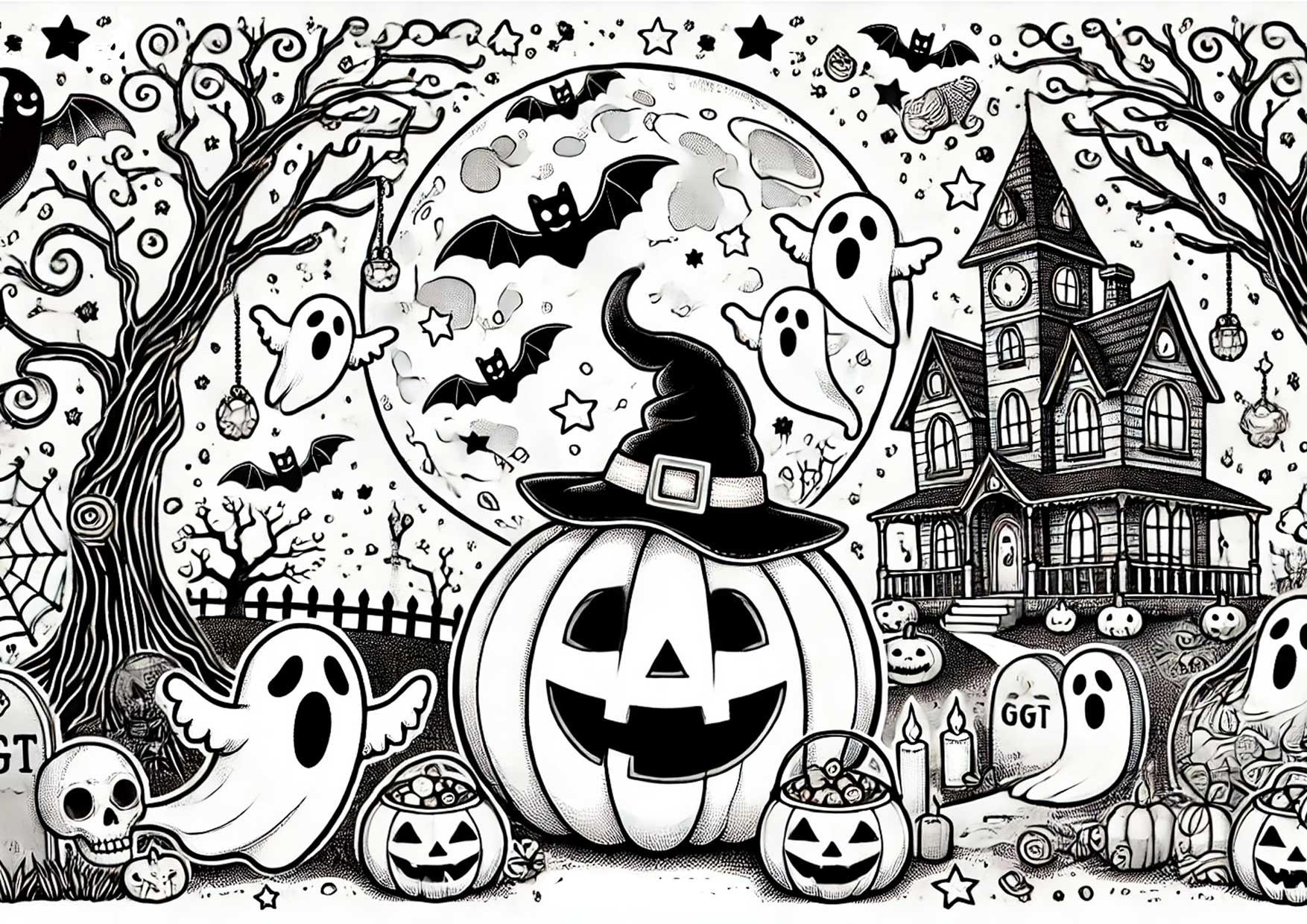Página para colorir terror do dia das bruxas