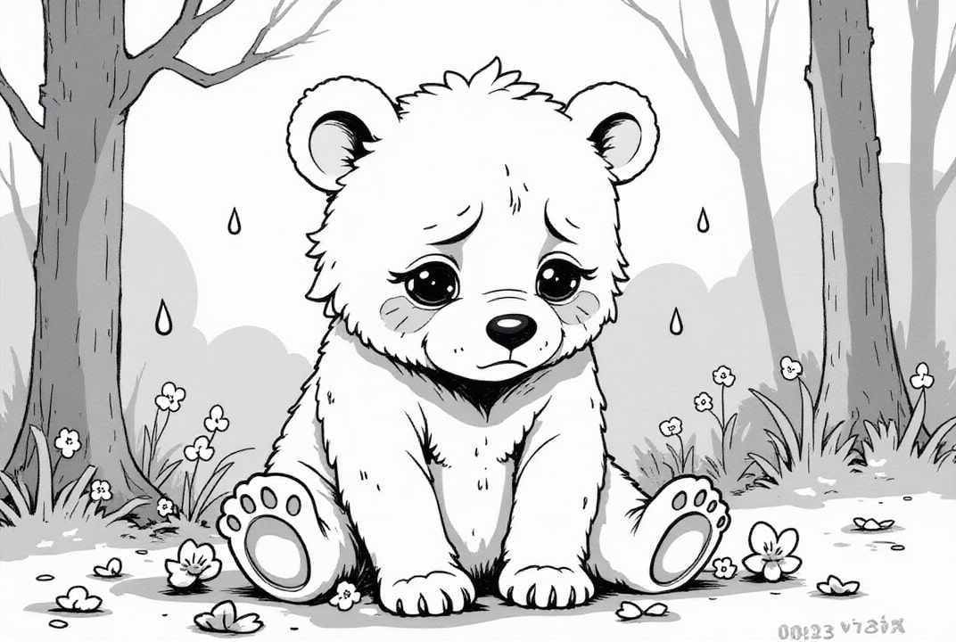Página para colorir urso triste