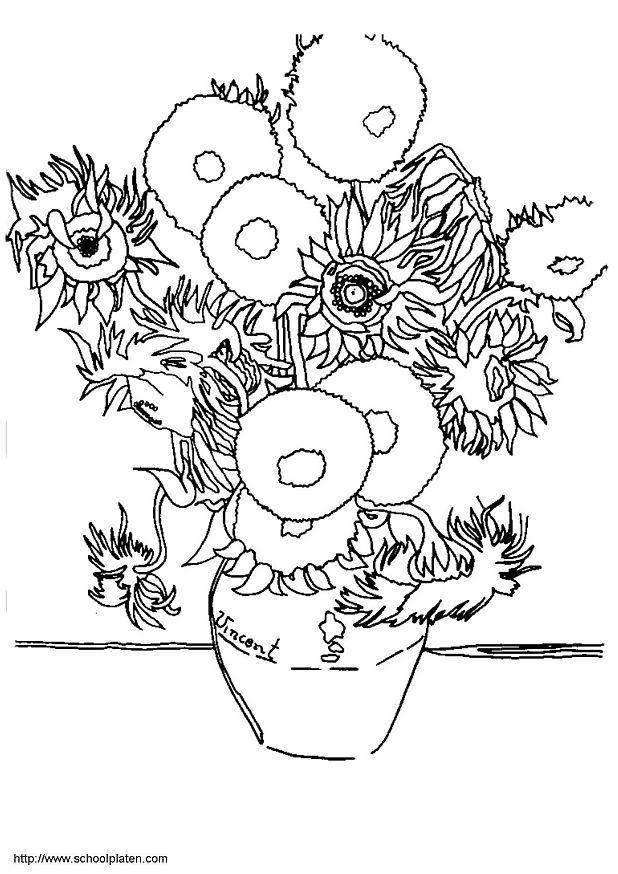 Página para colorir vincent van gogh - girassA³is 