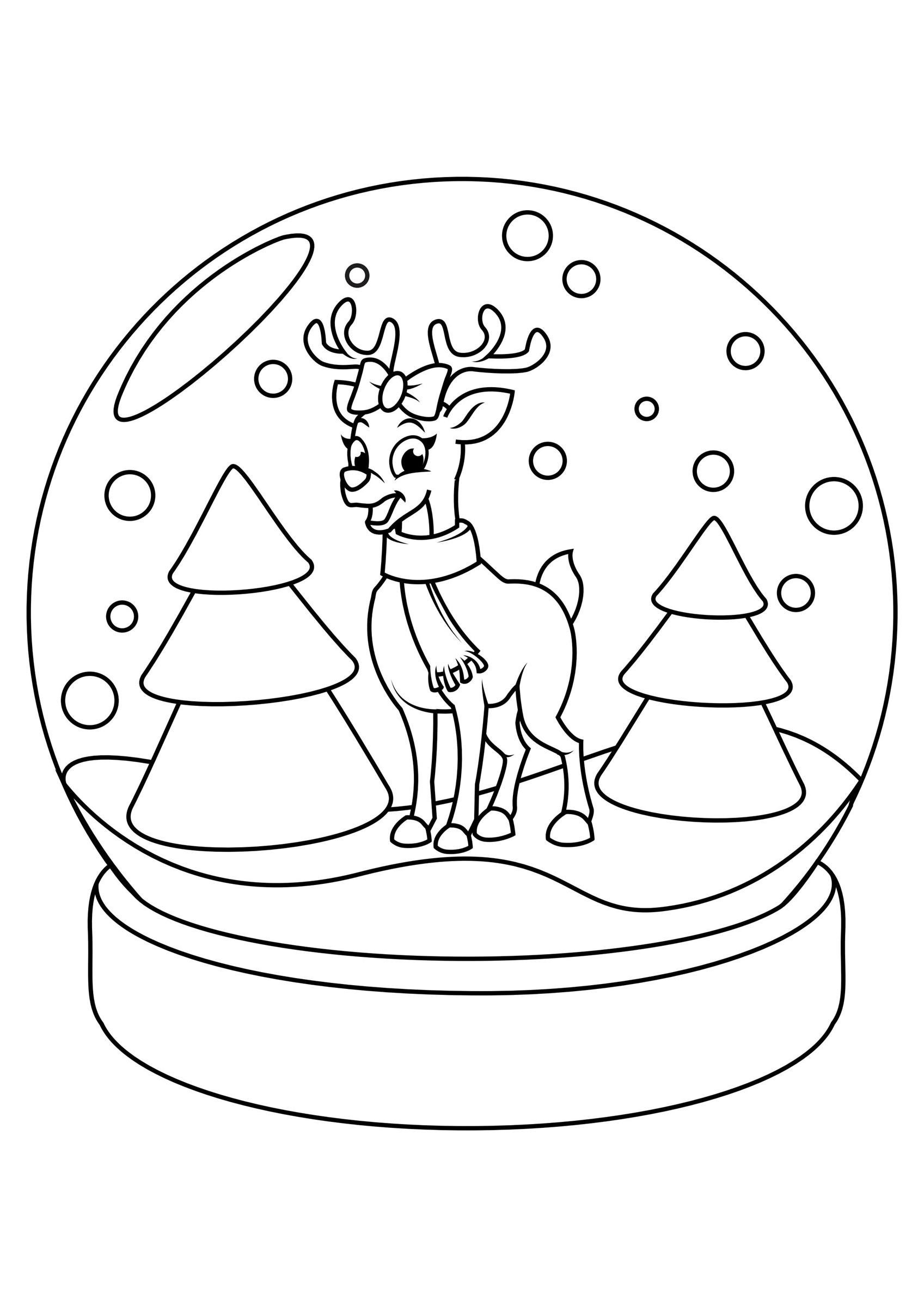 rena no globo de natal Página para colorir rena no globo de natal