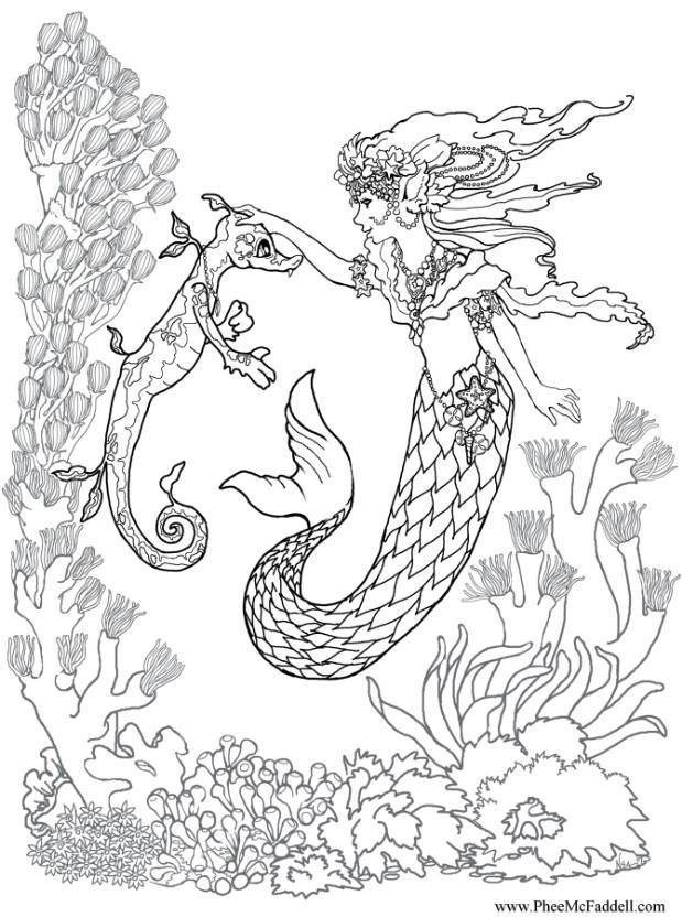 sereia com cavalo marinho Página para colorir sereia com cavalo marinho