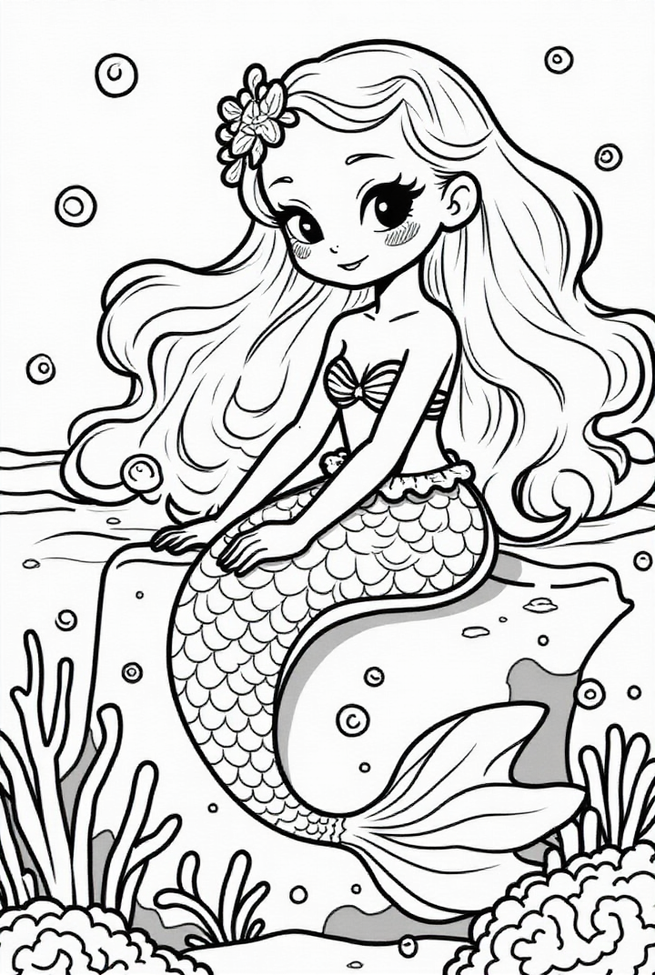 sereia fofa no mar Página para colorir sereia fofa no mar