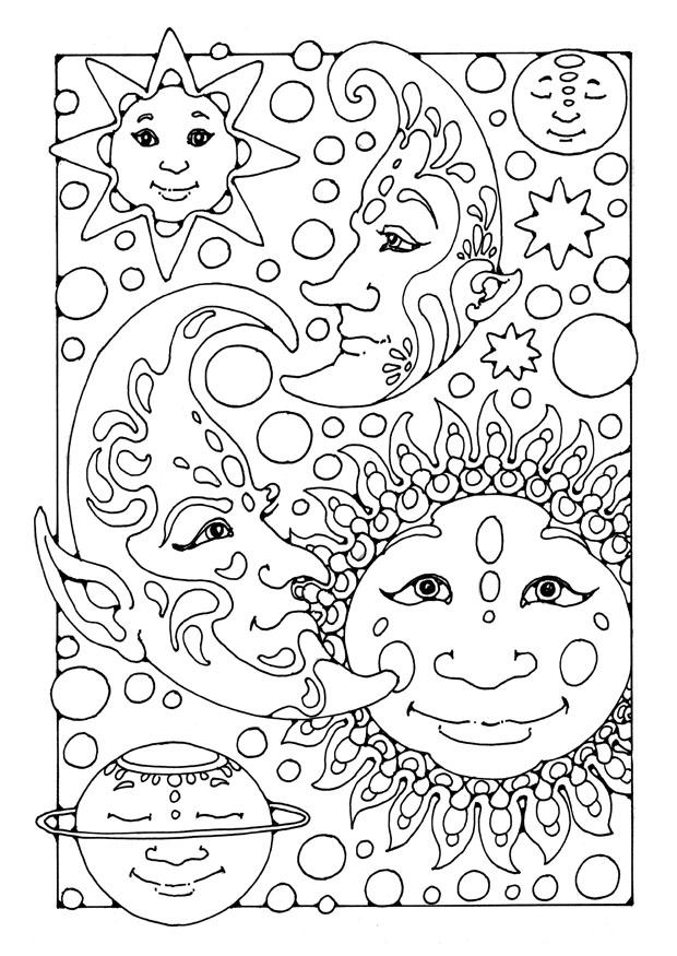 sol, lua e estrelas Página para colorir sol, lua e estrelas