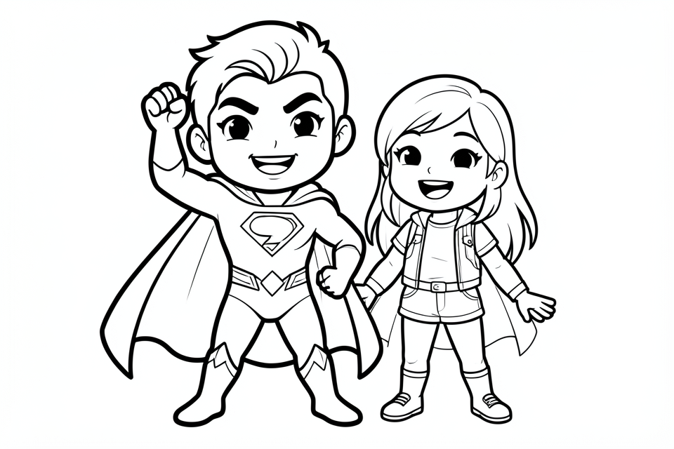 super-herA³i com uma garota Página para colorir super-herA³i com uma garota