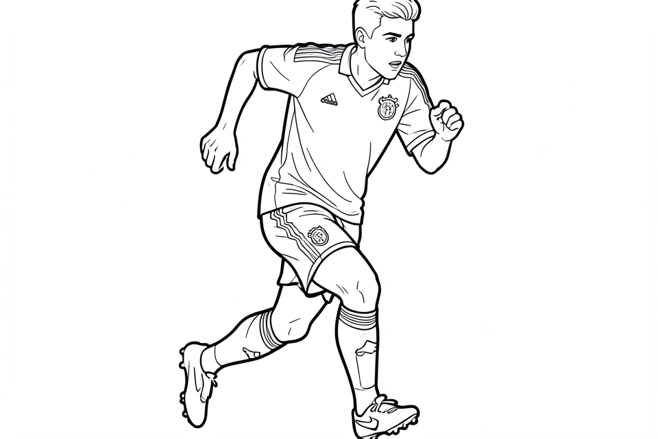 Página para colorir um jogador de futebol em corrida