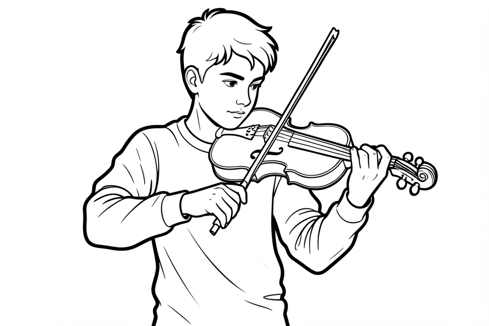 Página para colorir um menino toca violino