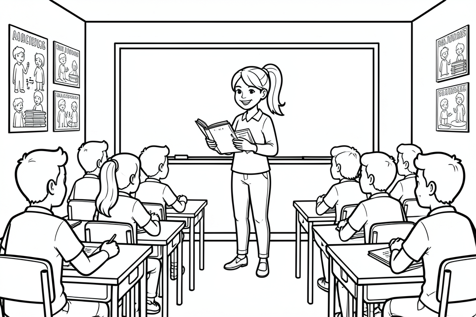 um professor na sala de aula Página para colorir um professor na sala de aula