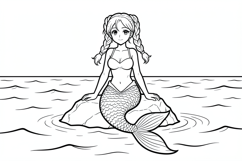 Página para colorir uma sereia