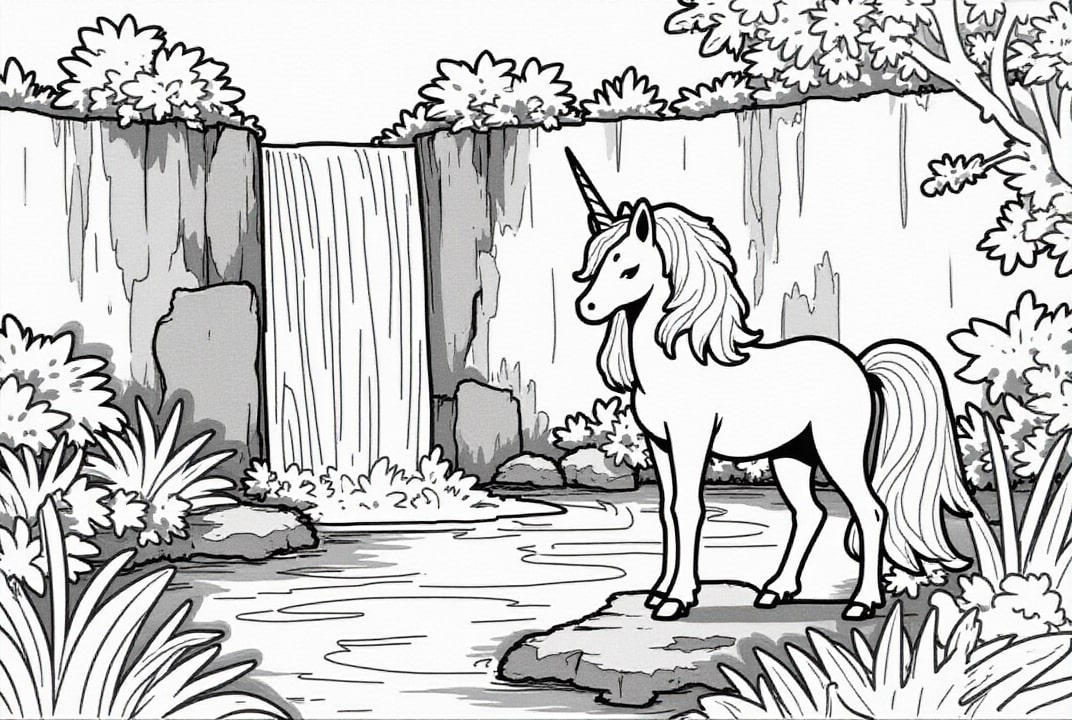 unicA³rnio na cachoeira Página para colorir unicA³rnio na cachoeira