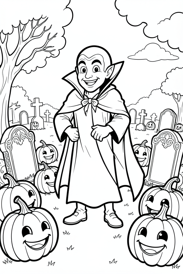 Página para colorir vampiro no cemitA©rio