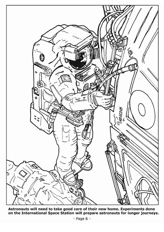 Página para colorir 06 astronautas na estaÃ§Ã£o espacial