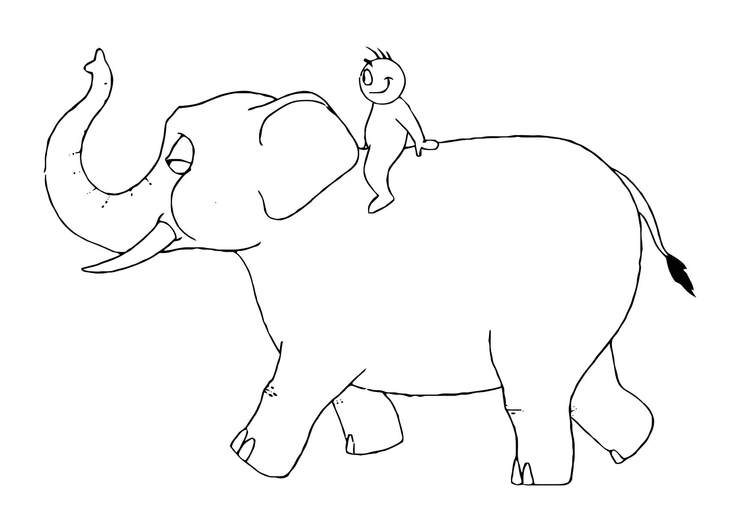 Página para colorir 07b. elefante com uma pessoa 