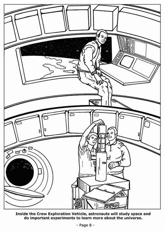 Página para colorir 08 astronautas realizam experimentos importantes