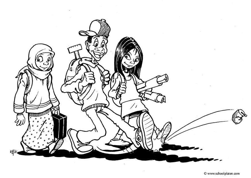 Página para colorir 3 crianÃ§as - imigrantes
