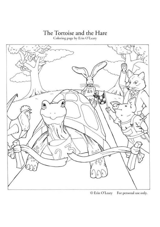 Página para colorir a lebre e a tartaruga