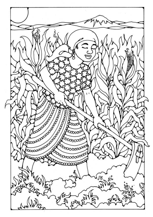 Página para colorir agricultora 