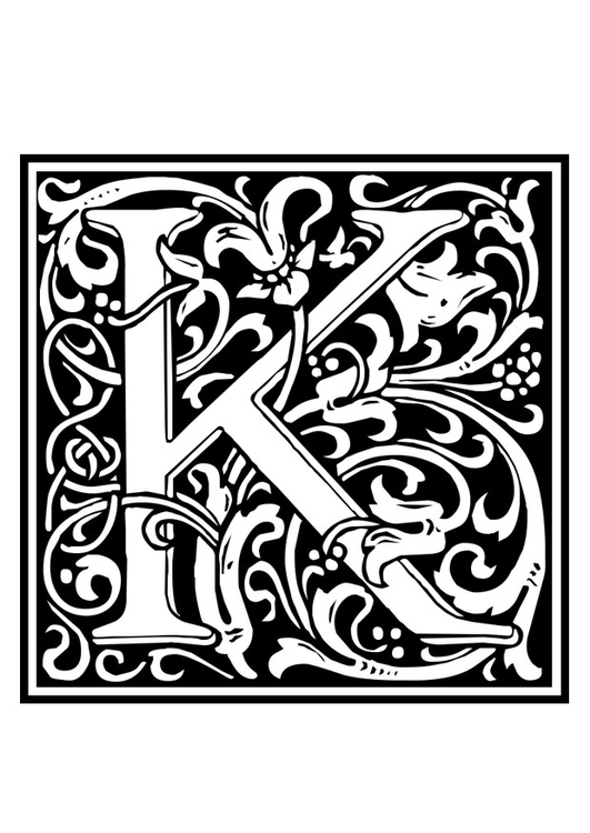 Página para colorir alfabeto decorativo - K