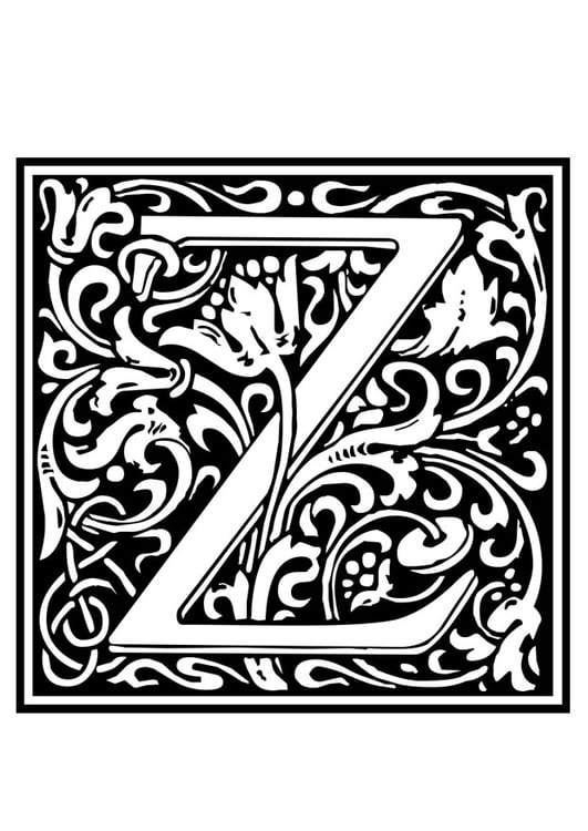 Página para colorir alfabeto decorativo - Z