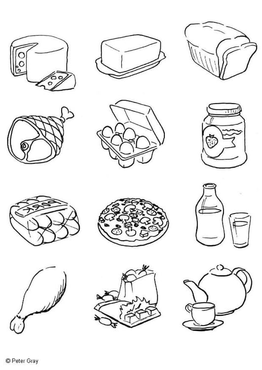 Página para colorir alimentos