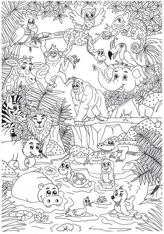 Página para colorir animais na selva