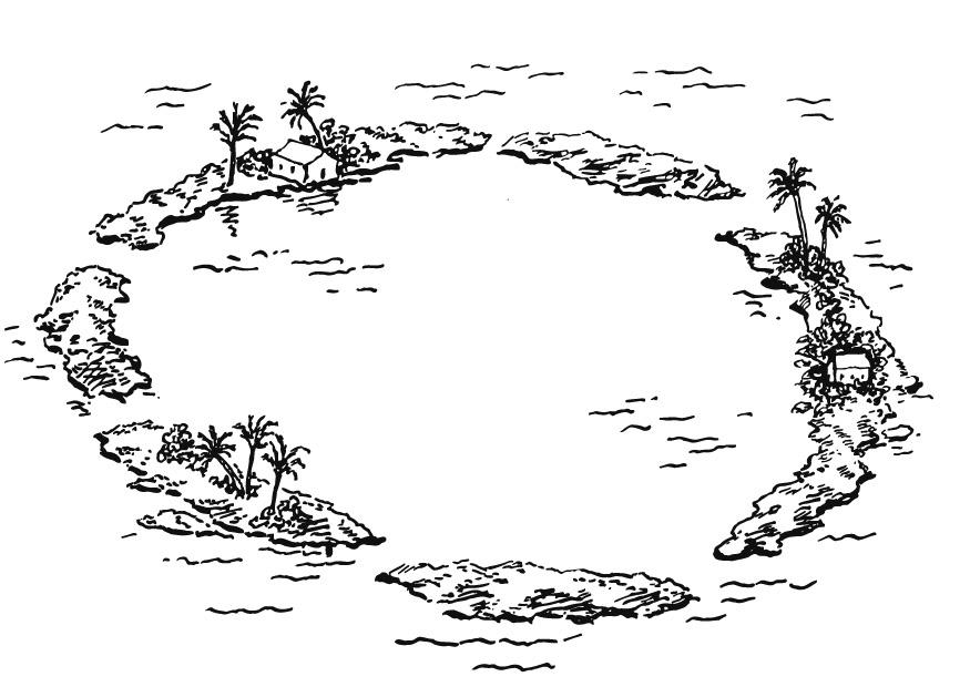 Página para colorir atol - grupo de ilhas