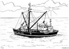 Página para colorir barco - barco pesqueiro