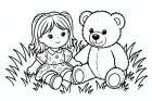 boneca e urso na grama