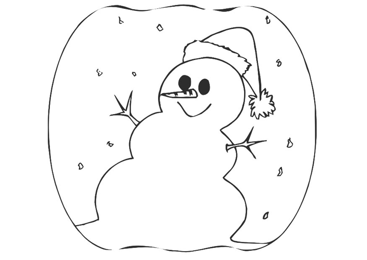 Página para colorir boneco de neve de bonÃ© do Papai Noel 