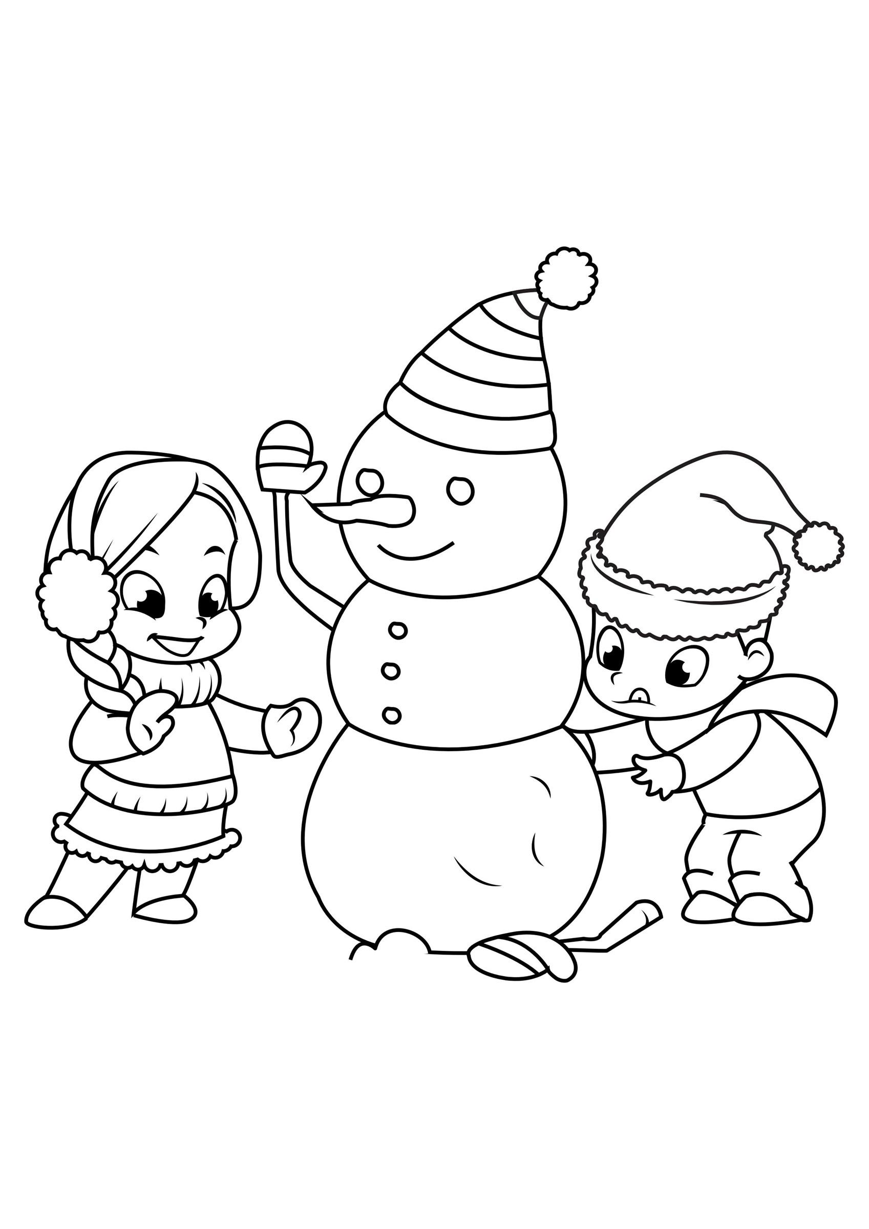 Página para colorir brincando com o boneco de neve