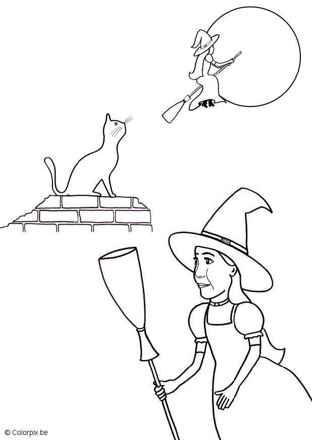 Página para colorir bruxa de Halloween