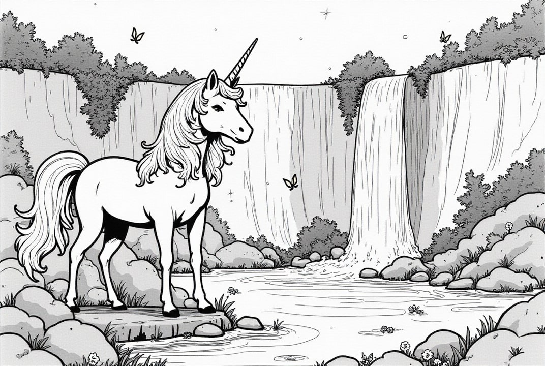 cachoeira com unicórnio