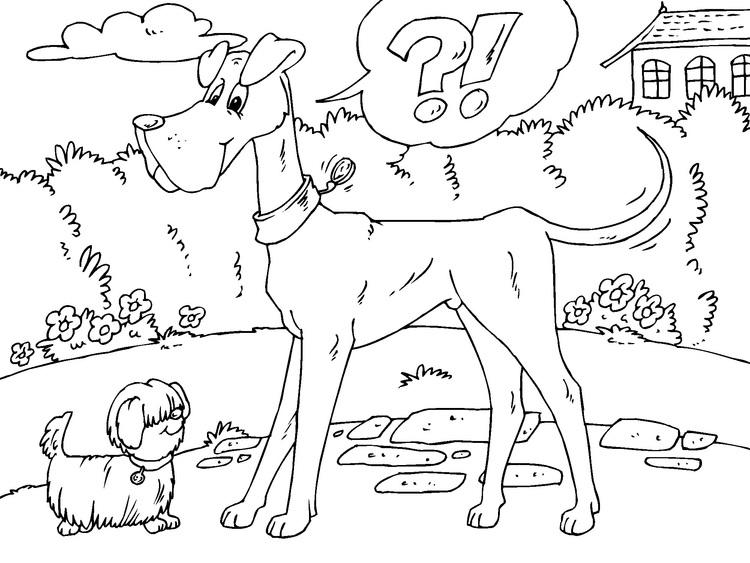 Página para colorir cachorro grande e cachorro pequeno
