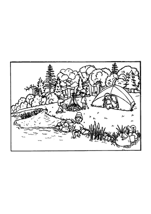 Página para colorir camping 
