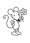 paginas-para-colorir camundongo com uma flor