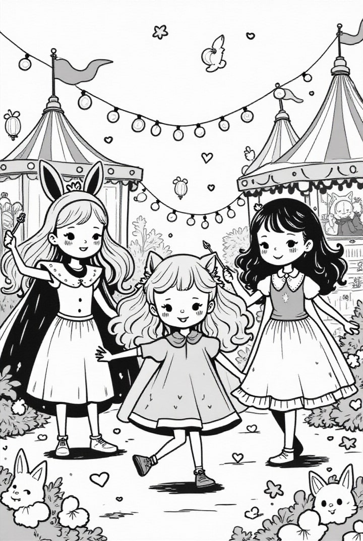 Página para colorir carnaval com as amigas