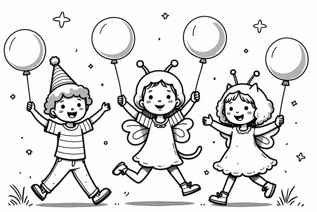 Página para colorir carnaval com balÃµes
