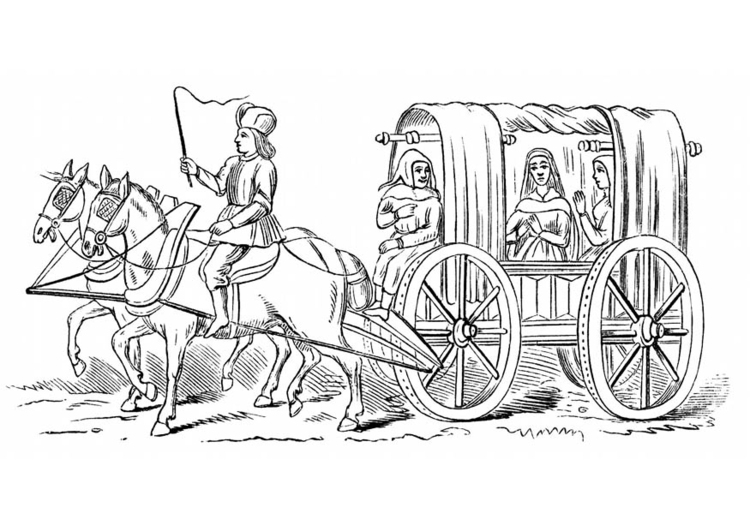 Página para colorir carruagem do sÃ©culo XV