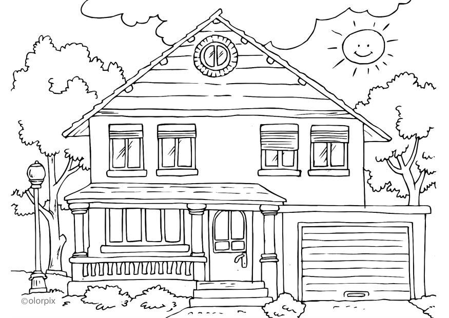 Página para colorir casa - exterior