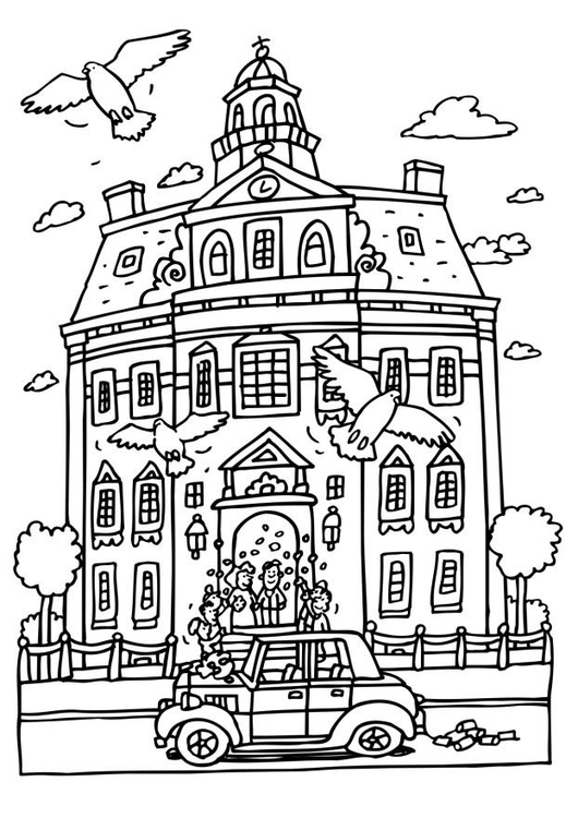 Página para colorir casamento na prefeitura