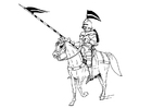 Página para colorir cavaleiro no seu cavalo