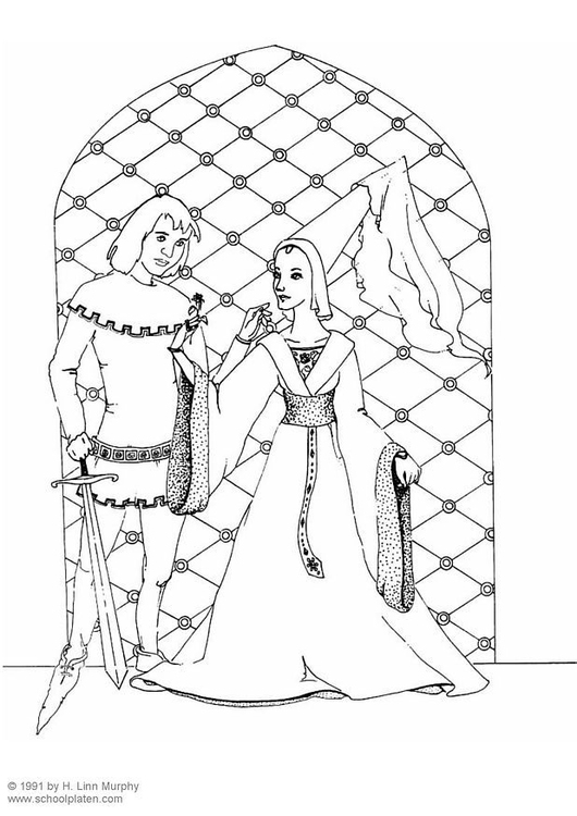 Página para colorir cavalheiro e dama (1400)