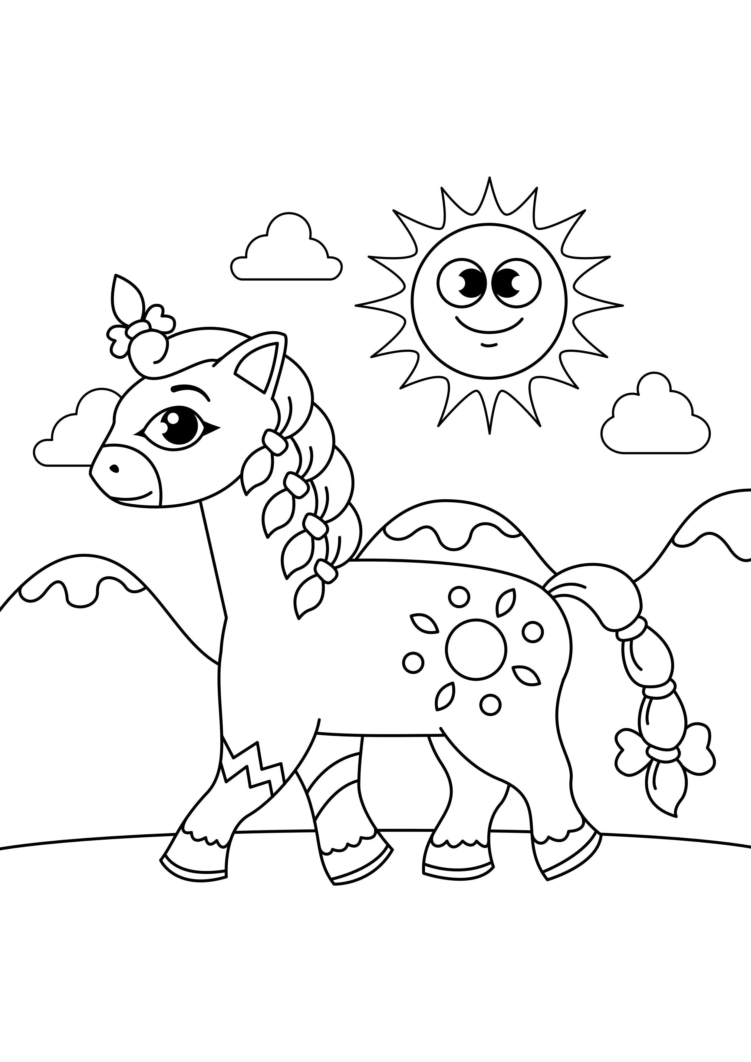 Um desenho de um cavalo com fundo preto e as palavras cavalo na frente.