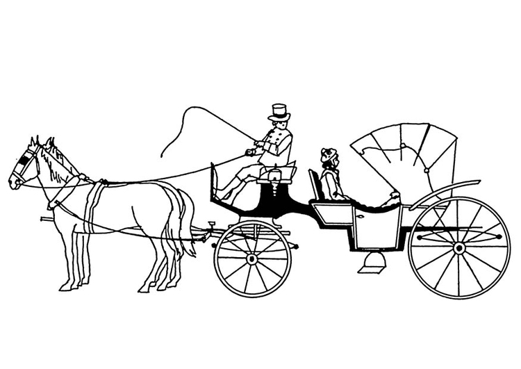 Página para colorir cavalo e carruagem 