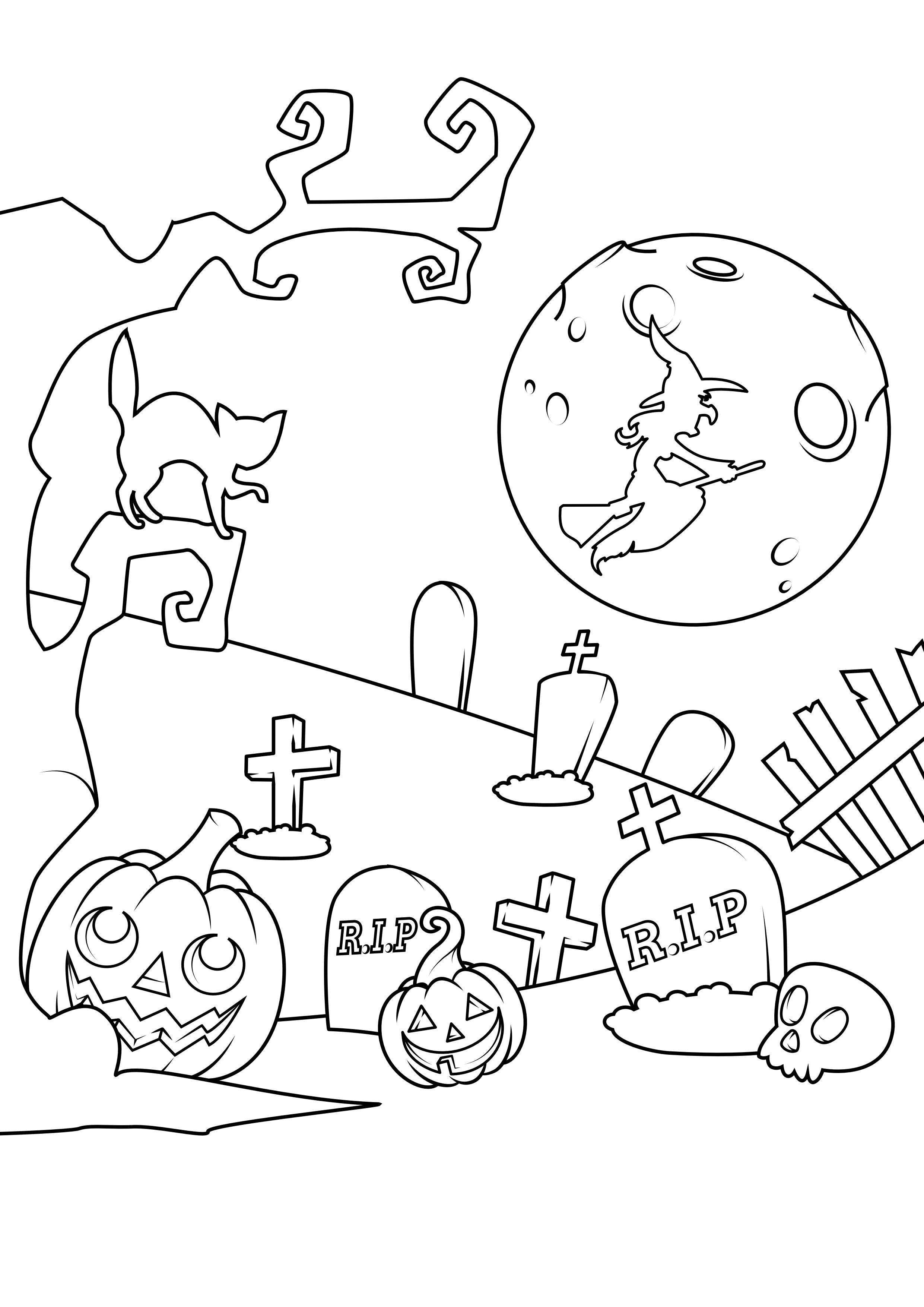 Desenho Para Colorir cemitério de halloween - Imagens Grátis Para Imprimir  - img 31629