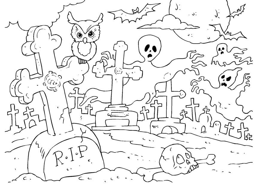 Página para colorir cemitÃ©rio de Halloween